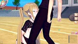 Eleanor da mamada de pie al personaje original en este juego hentai 3D