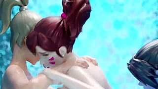 Cheerful futanari threesome animation with horny futa dicks fucking three girlfriends