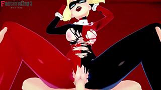 Harley Quinniny velké prsa a prdel se třesou v klaunském kostýmu při intenzivním POV doggystyle sexu z DC Comics hentai!