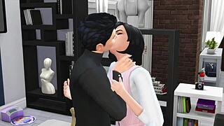 Горячая миниатюрная 18+ девушка пытается заняться порно с милой подругой в хентай симс