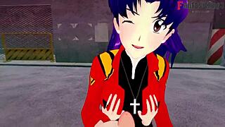 Мисато Кацураги делает минет сиськами в Neo Genesis Evangelion