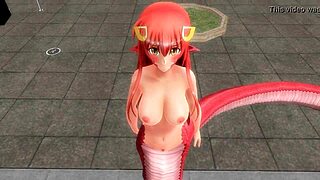 أنا متحمس جدا لمونستر موسومي، خاصة الفتاة الثعبان ميا في مشهد أنمي خارجي