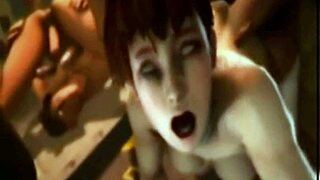 Mun 3D kaunotar isolla rinnalla saa ryhmänaidan kovaan usealta tyypiltä villissä hentai kohtauksessa