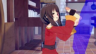 코노스바 헨타이에서 메구민이 야생 핸드잡, 정액이 얼굴에 튀는 일본 만화 장면