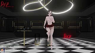 性感Rachel的裙子狂野舞蹈，在Blender动画中露出裸体曲线