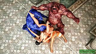 Foursome monstrueux explose en action hentai 3D ! Double pénétration avec de grosses bites rock les blondes fantasy.