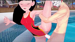 Вайолет Парр ныряет в бассейн POV стиль из Incredibles с праздничными вибрациями и petite 18+ брюнеткой героиней 😏