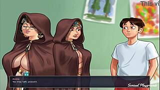 Summertime Saga cours d'art avec deux mignonnes babes qui peignent ensemble