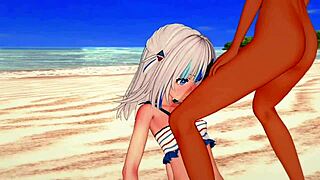 Hú, Gawr Gura keményen baszva a strandon szexi interracial akcióban! Nézd, ahogy mindent bevesz!