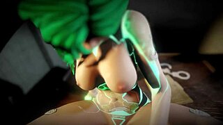 与性感机器人女孩站立传教士位在赛博朋克模仿中