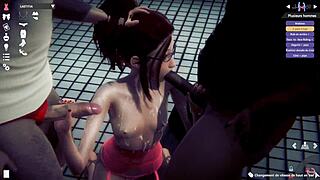 3DアニメーションHS2ギャングバンで圧倒される、複数の男たちが交代で