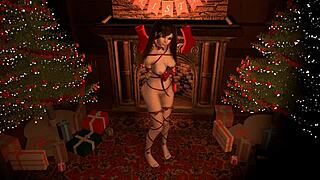 D.Va在守望先锋色情模仿中解开性感圣诞礼物