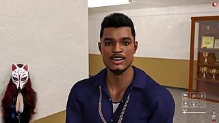 Brunetka z college bez majtek pod biurkiem w publicznej grze animacji.